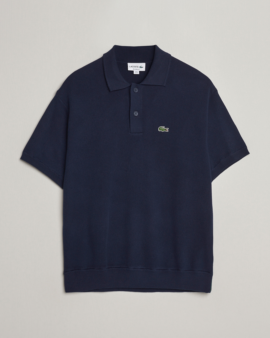 Men | Polo Shirts | Lacoste | Relaxed Fit Moss Stitched Knitted Polo Navy