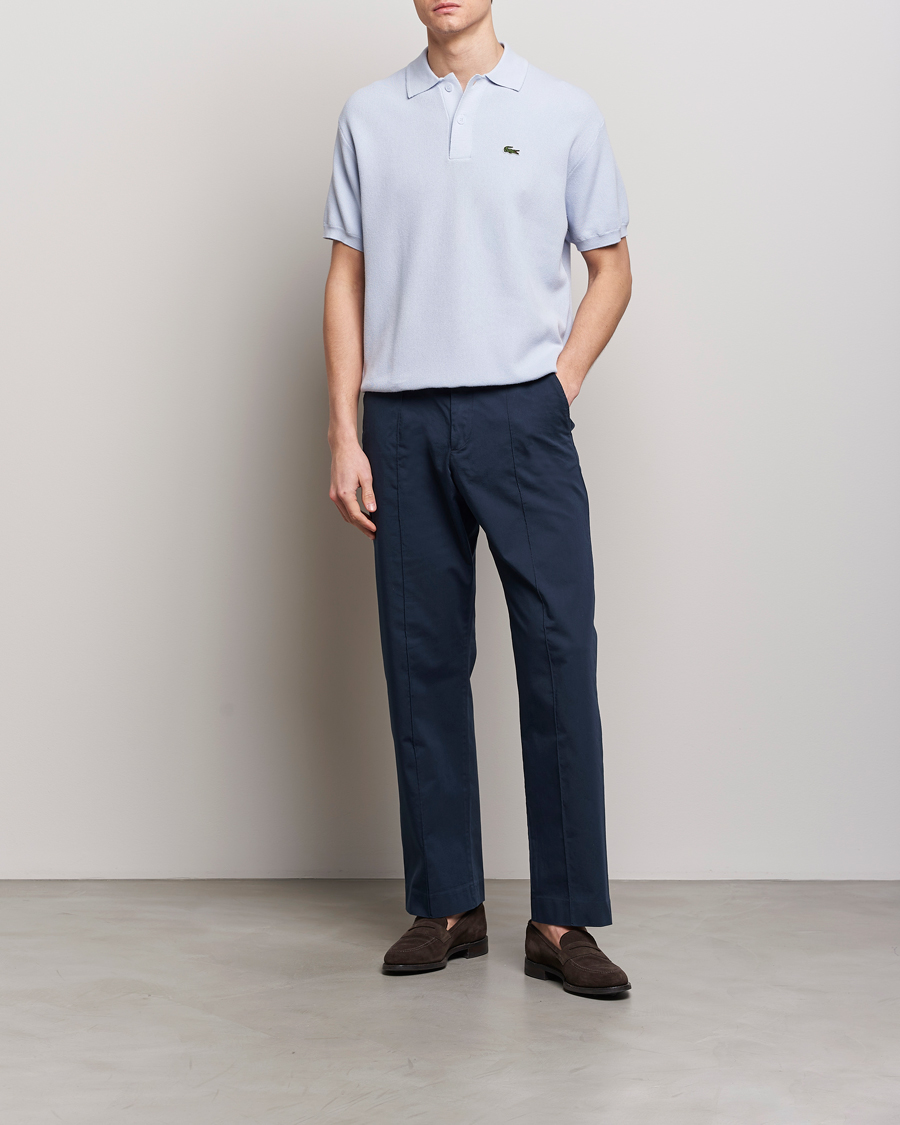 Men | Polo Shirts | Lacoste | Relaxed Fit Moss Stitched Knitted Polo Phoenix Blue
