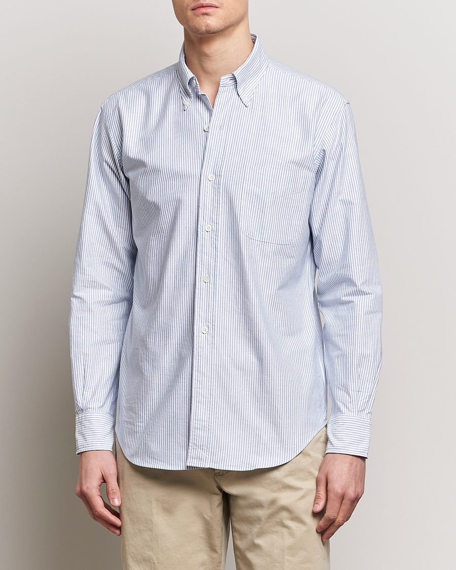 Men | Shirts | Kamakura Shirts | Vintage Ivy Oxford Button Down Shirt Blue Stripe
