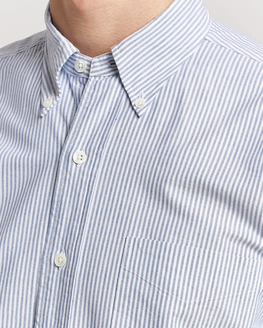 Men | Shirts | Kamakura Shirts | Vintage Ivy Oxford Button Down Shirt Blue Stripe