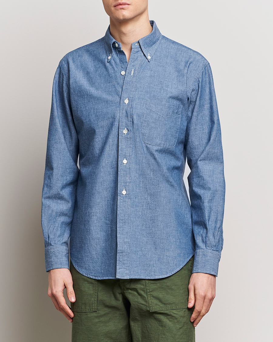 Men | Denim Shirts | Kamakura Shirts | Vintage Ivy Chambray Button Down Shirt Blue