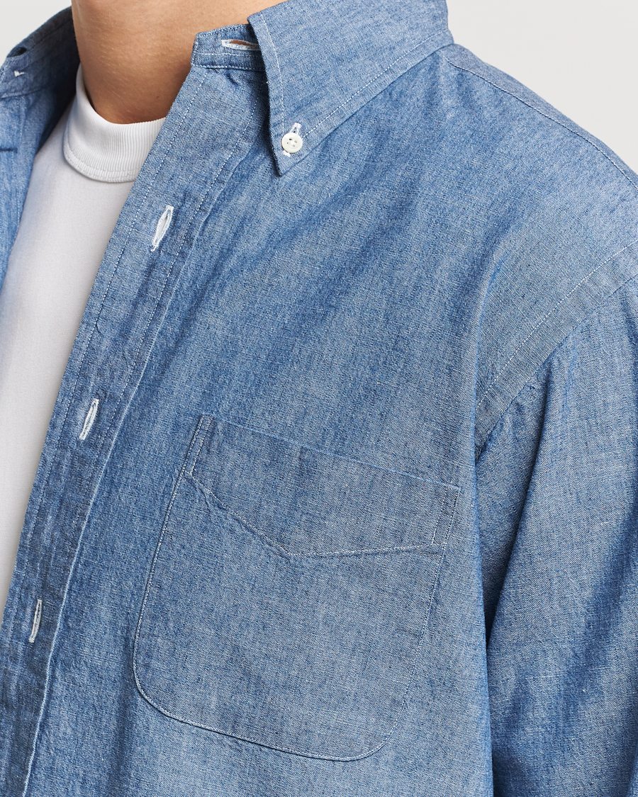 Men | Shirts | Kamakura Shirts | Vintage Ivy Chambray Button Down Shirt Blue