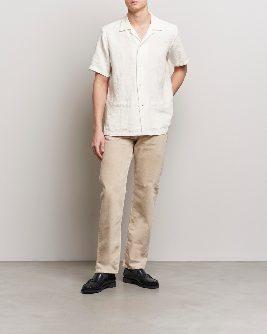 Men | Shirts | Kamakura Shirts | Vintage Ivy Heavy Linen Beach Shirt White