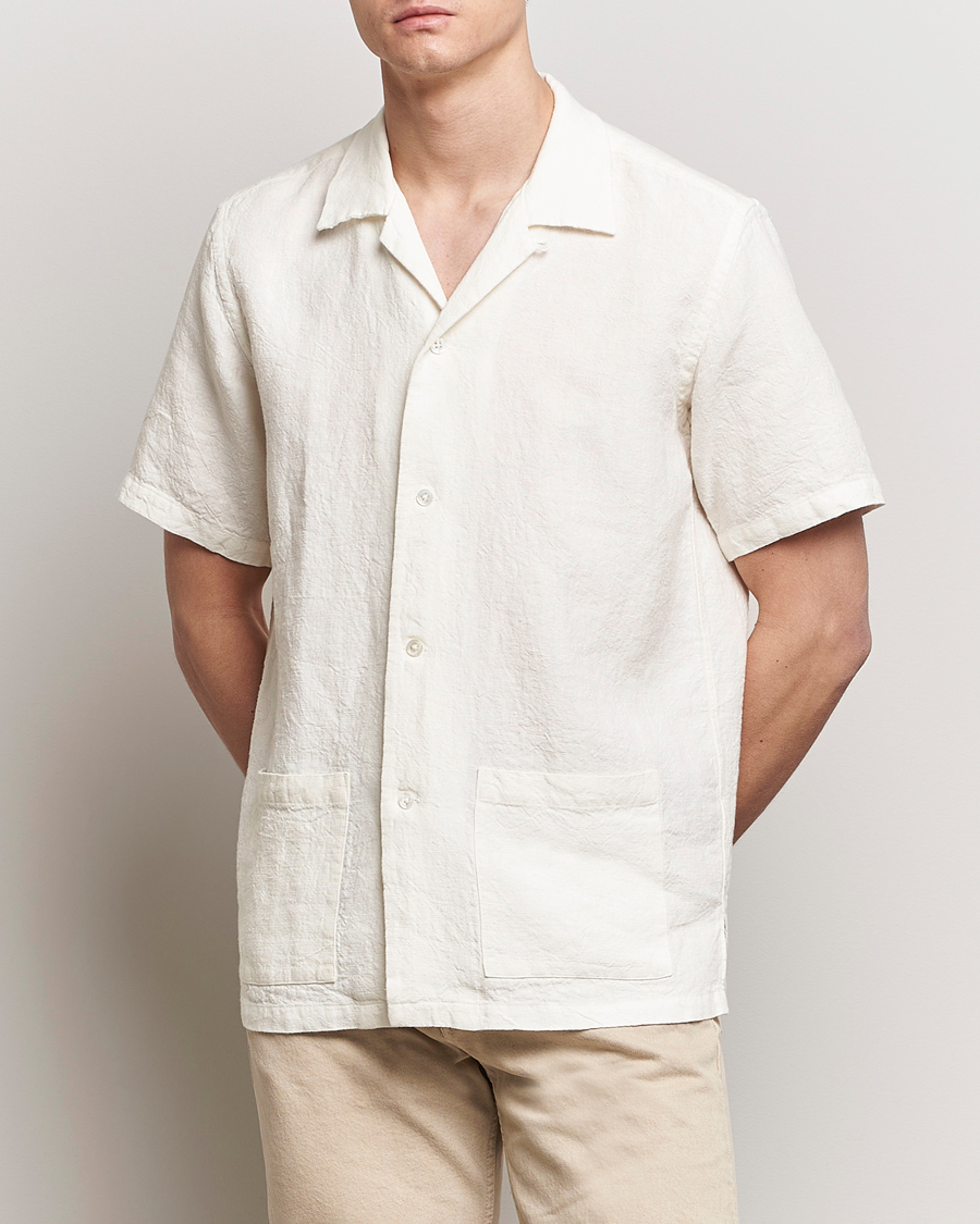 Kamakura Shirts Vintage Ivy Heavy Linen Beach Shirt White at