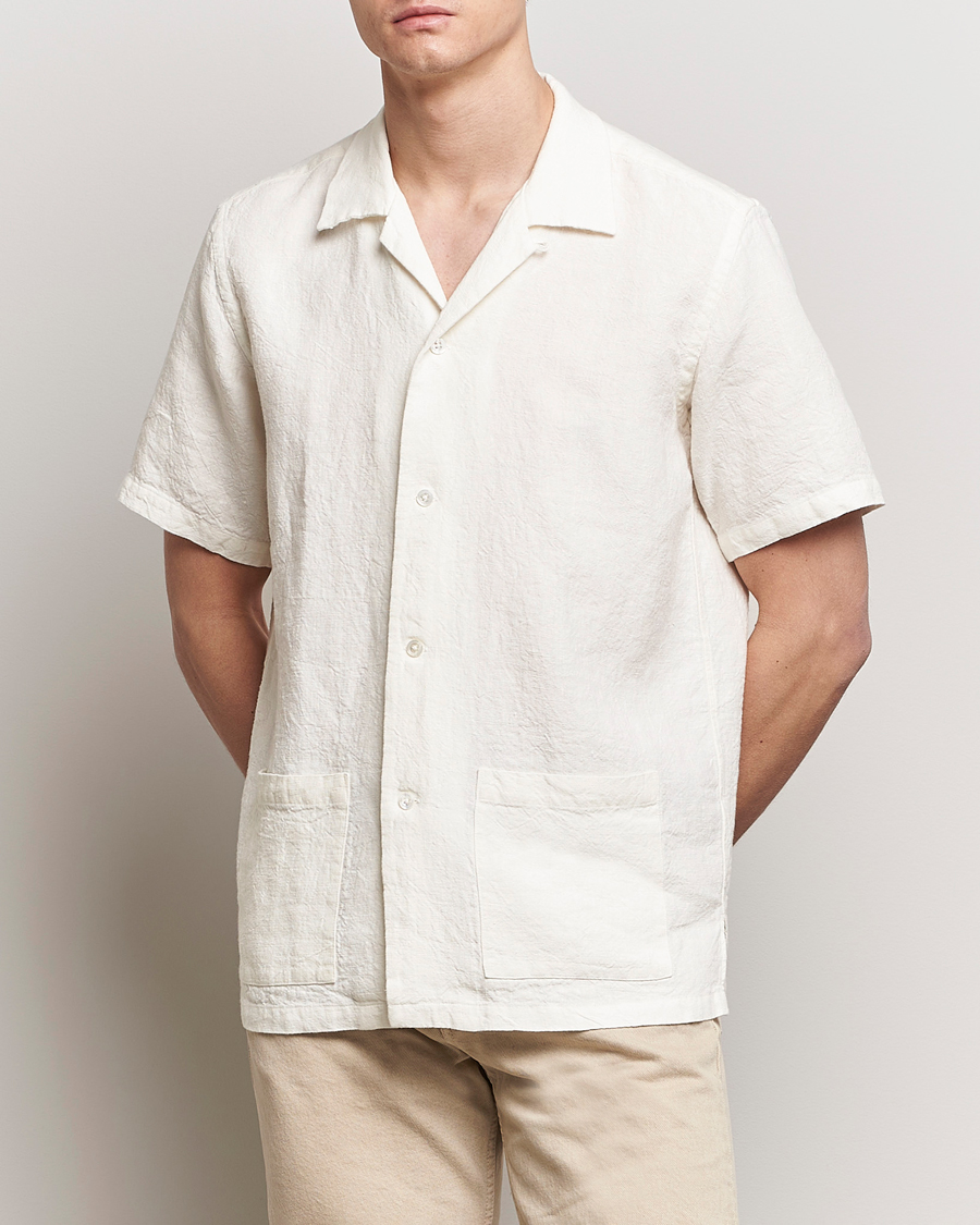 Men | Clothing | Kamakura Shirts | Vintage Ivy Heavy Linen Beach Shirt White