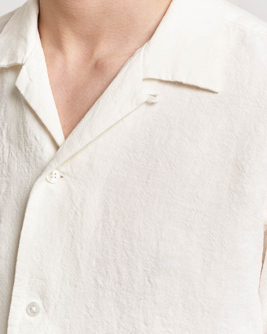 Men | Shirts | Kamakura Shirts | Vintage Ivy Heavy Linen Beach Shirt White