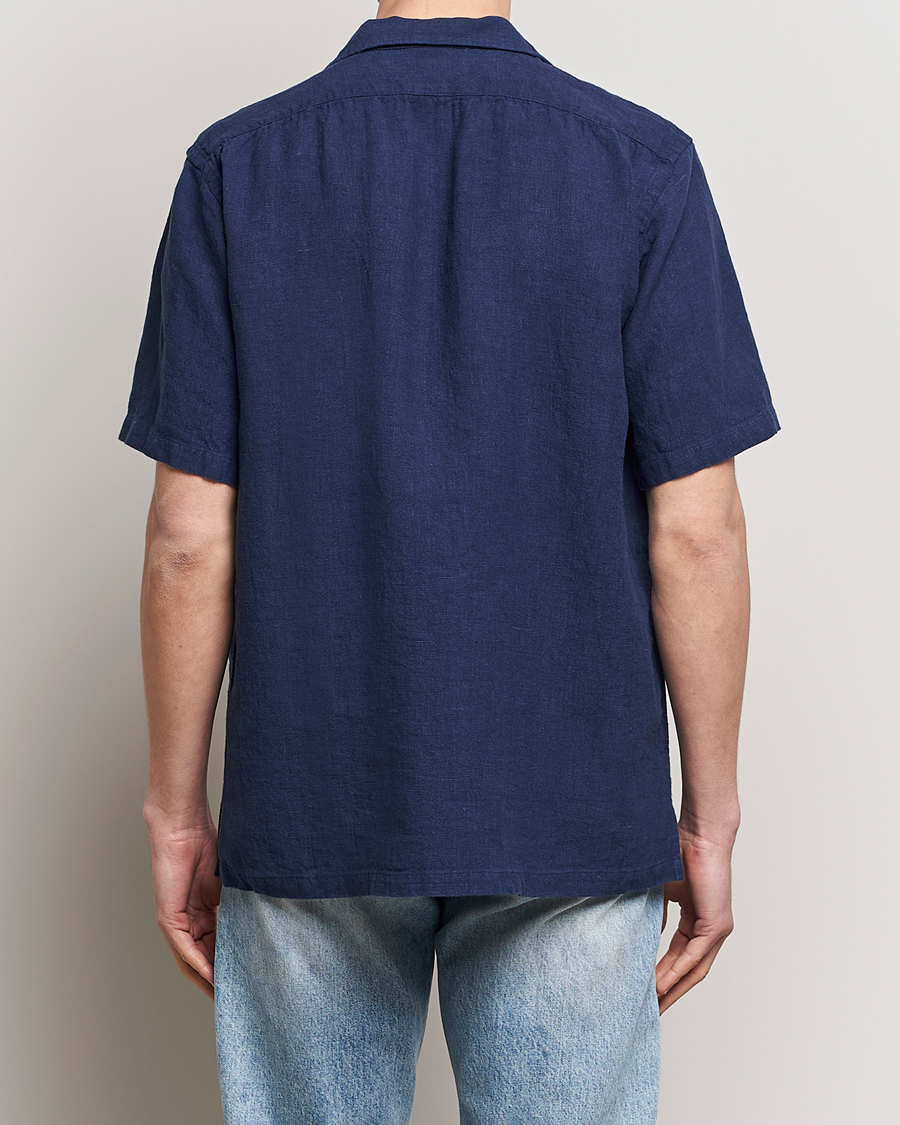 Men | Shirts | Kamakura Shirts | Heavy Linen Beach Shirt Navy