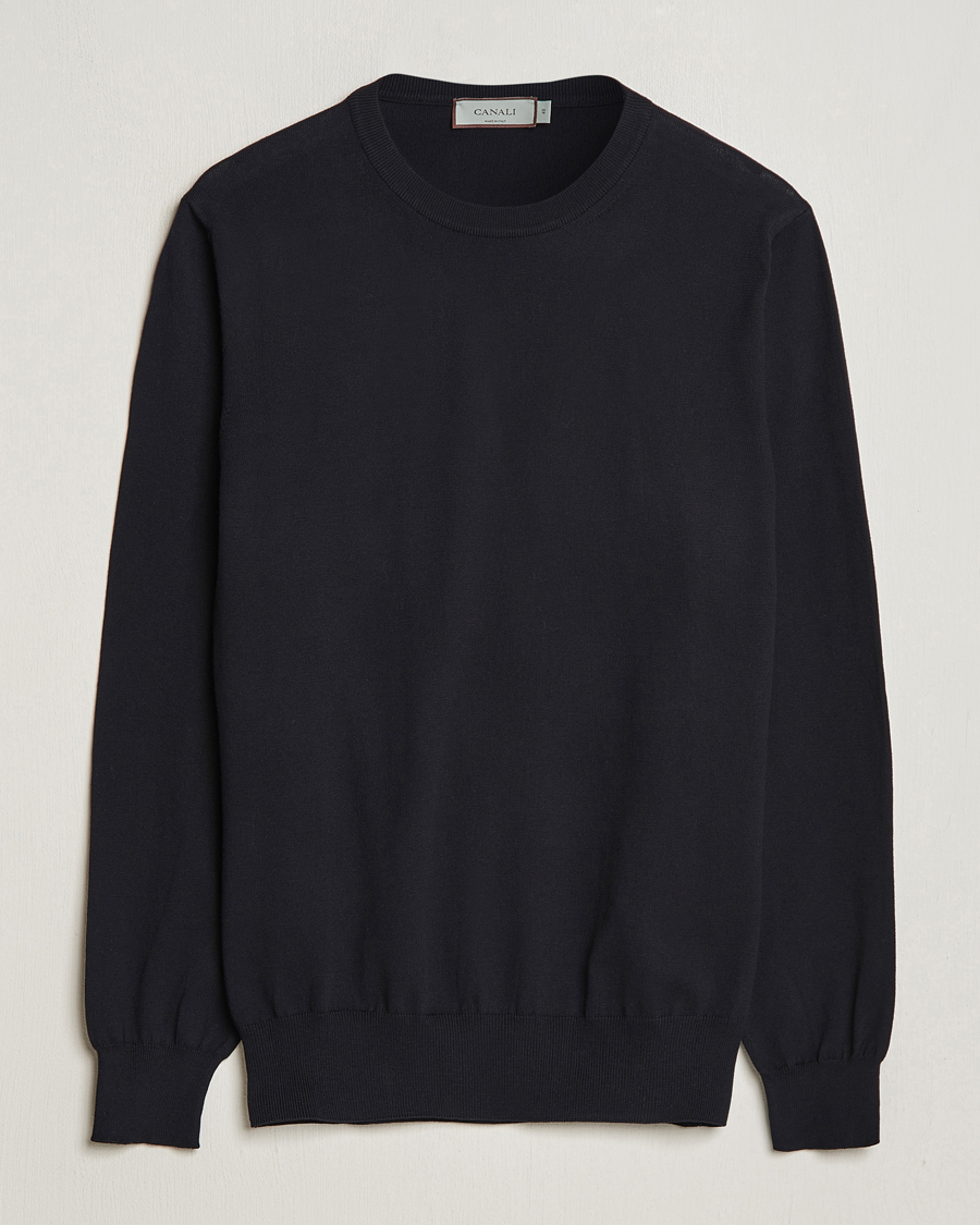 Men | Sweaters & Knitwear | Canali | Cotton Crew Neck Pullover Black