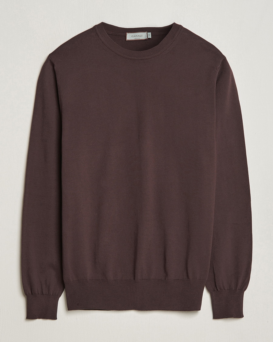 Men | Sweaters & Knitwear | Canali | Cotton Crew Neck Pullover Dark Brown