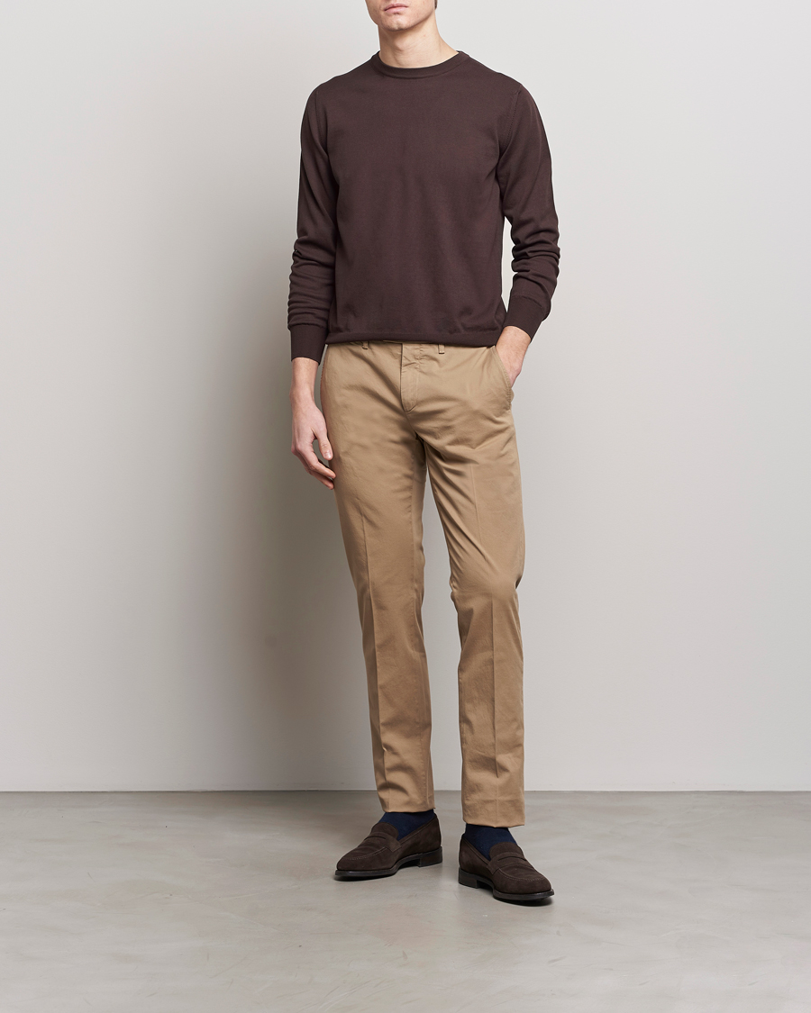 Men | Sweaters & Knitwear | Canali | Cotton Crew Neck Pullover Dark Brown