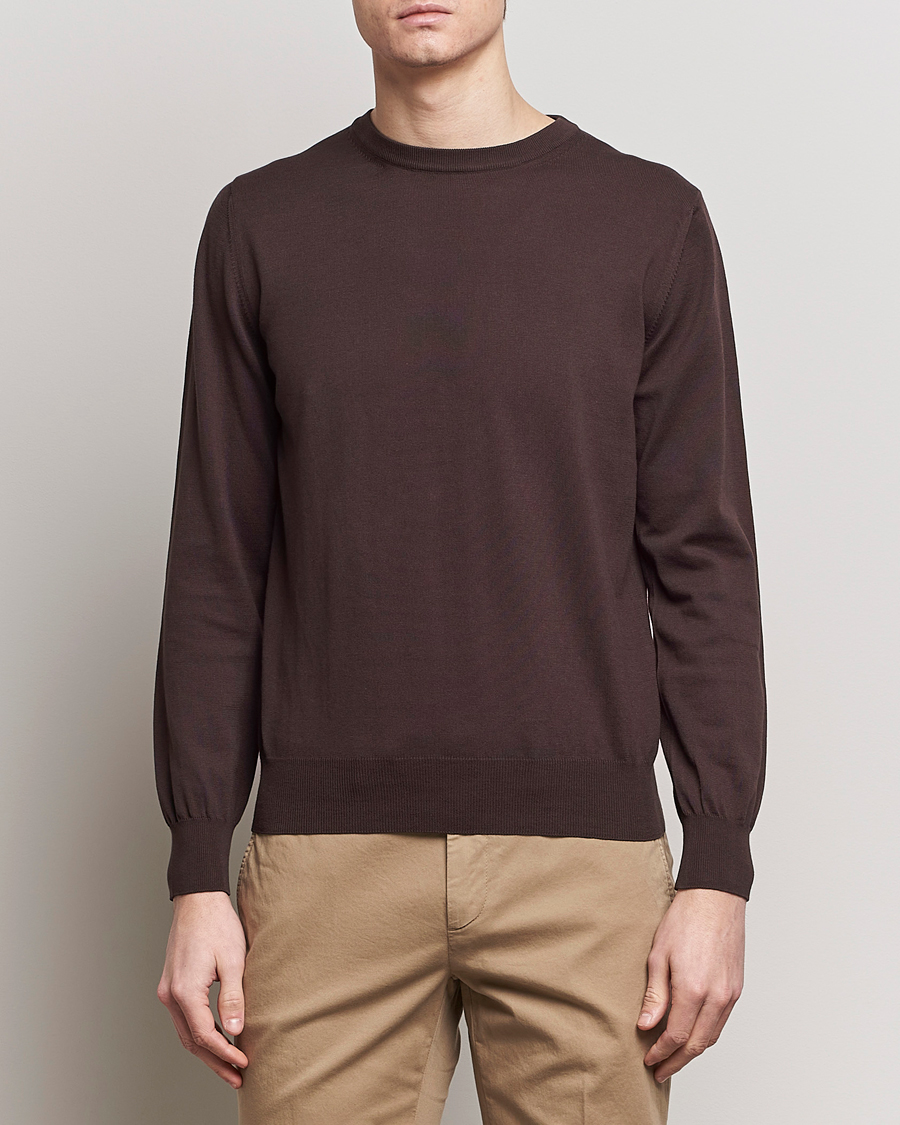Men | Sweaters & Knitwear | Canali | Cotton Crew Neck Pullover Dark Brown