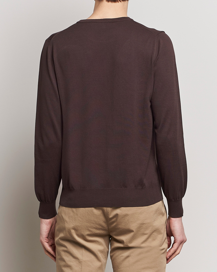 Men | Sweaters & Knitwear | Canali | Cotton Crew Neck Pullover Dark Brown