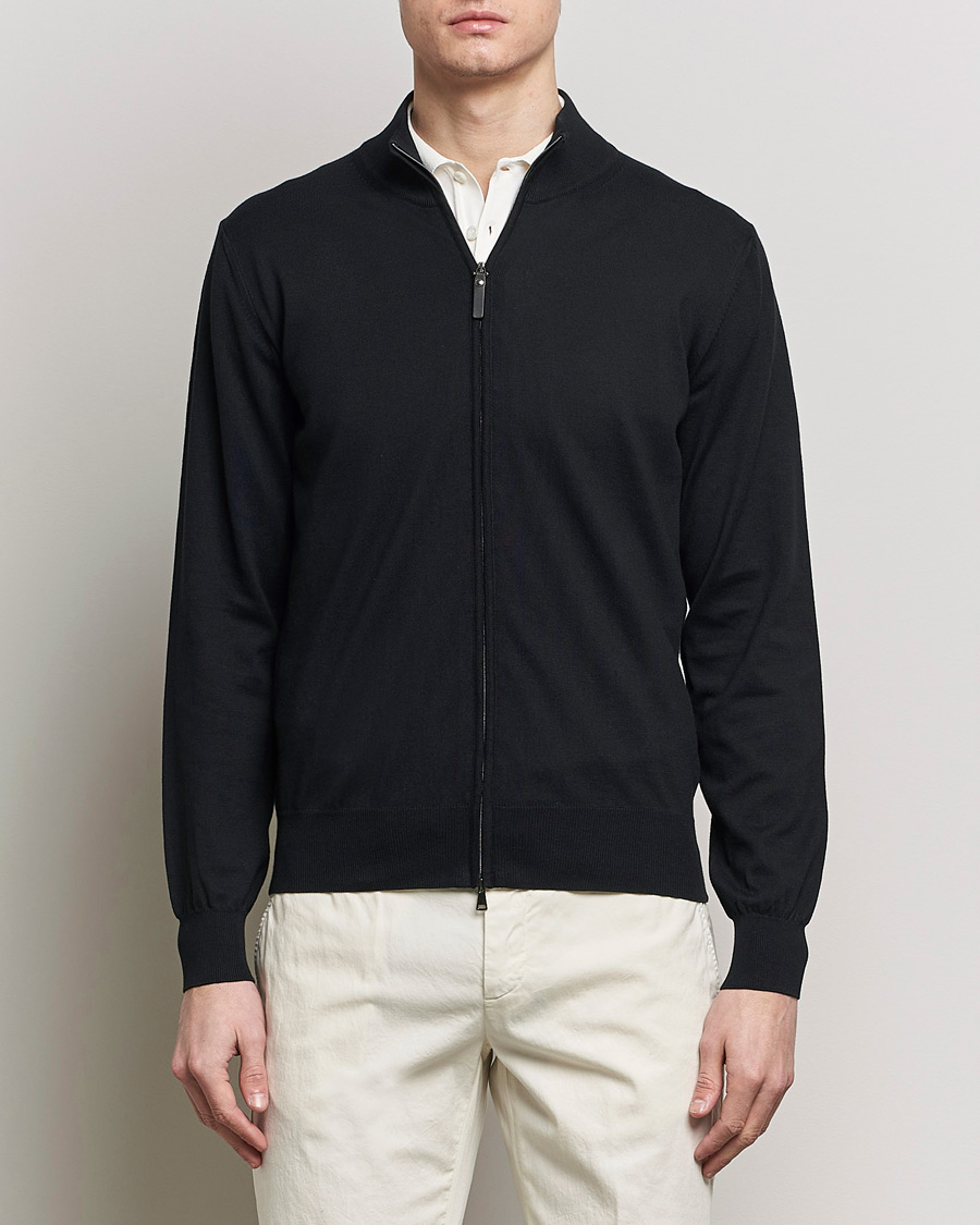 Men |  | Canali | Cotton Full Zip Sweater Black