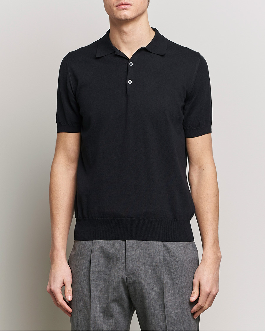 Men |  | Canali | Cotton Short Sleeve Polo Black