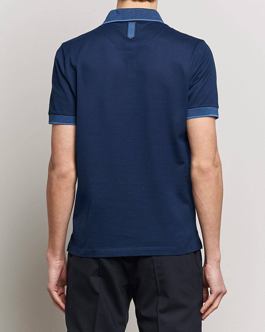 Men | Polo Shirts | Canali | Contrast Collar Short Sleeve Polo Dark Blue