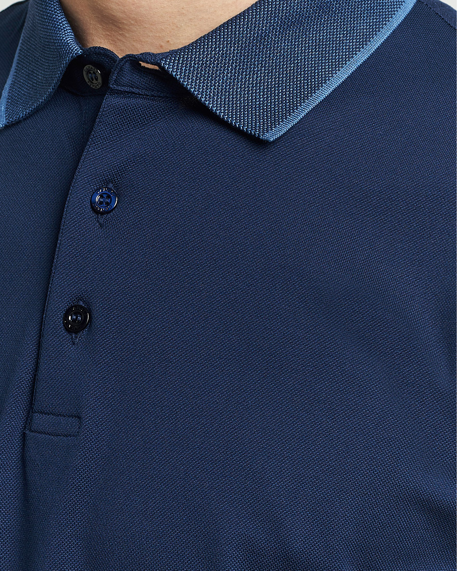 Men | Polo Shirts | Canali | Contrast Collar Short Sleeve Polo Dark Blue