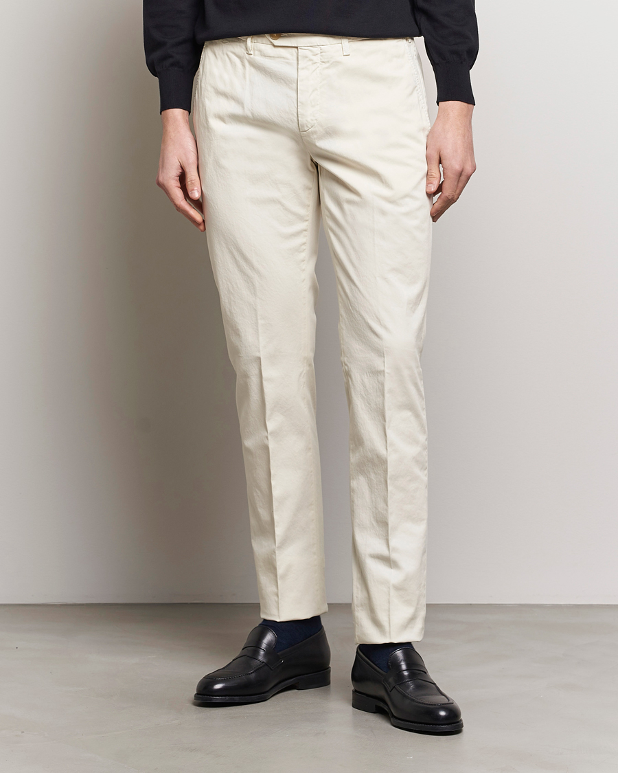 Men | Trousers | Canali | Cotton Stretch Chinos Off White