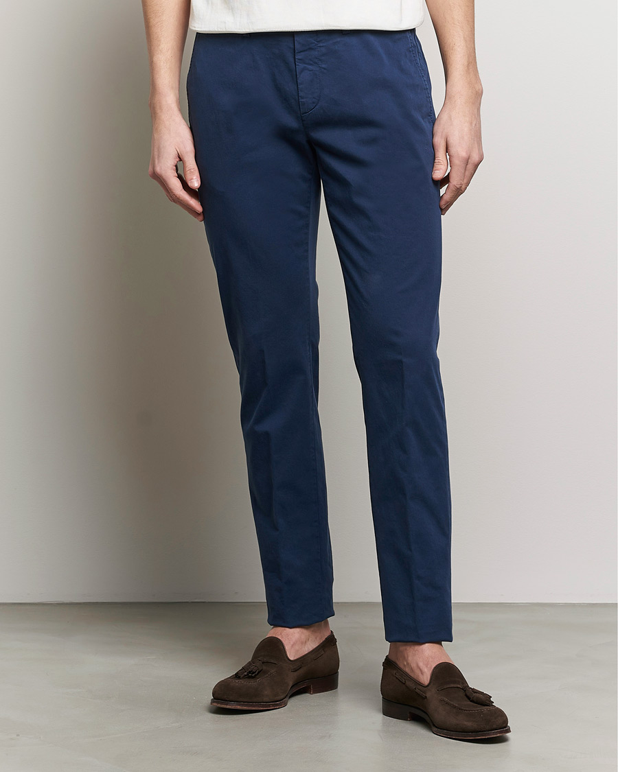 Men | Trousers | Canali | Cotton Stretch Chinos Dark Blue