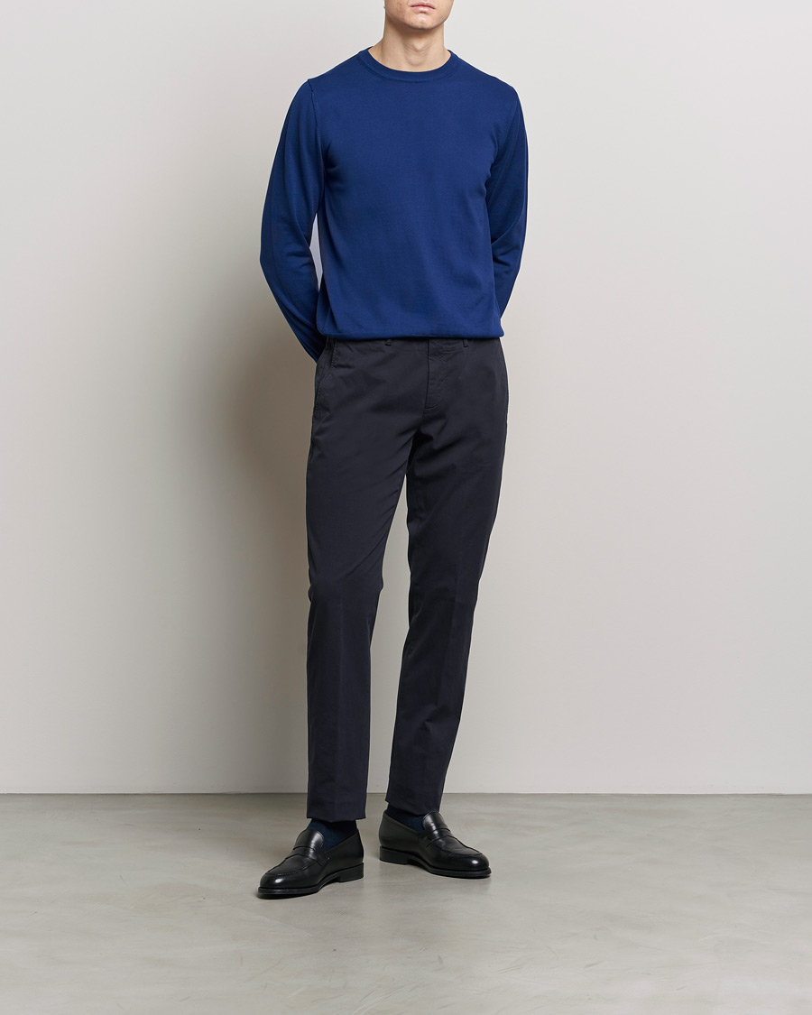 Men | Trousers | Canali | Cotton Stretch Chinos Navy