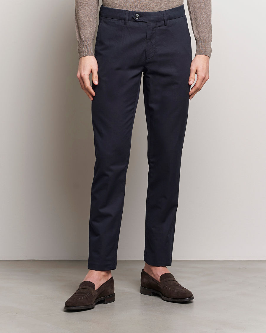 Men | Quiet Luxury | Canali | Cotton/Linen Trousers Navy