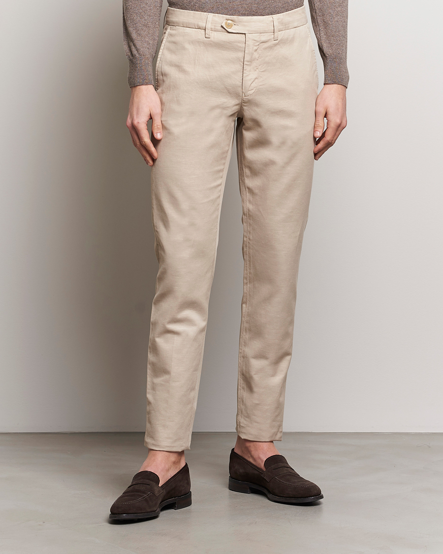 Men | Trousers | Canali | Cotton/Linen Trousers Light Beige