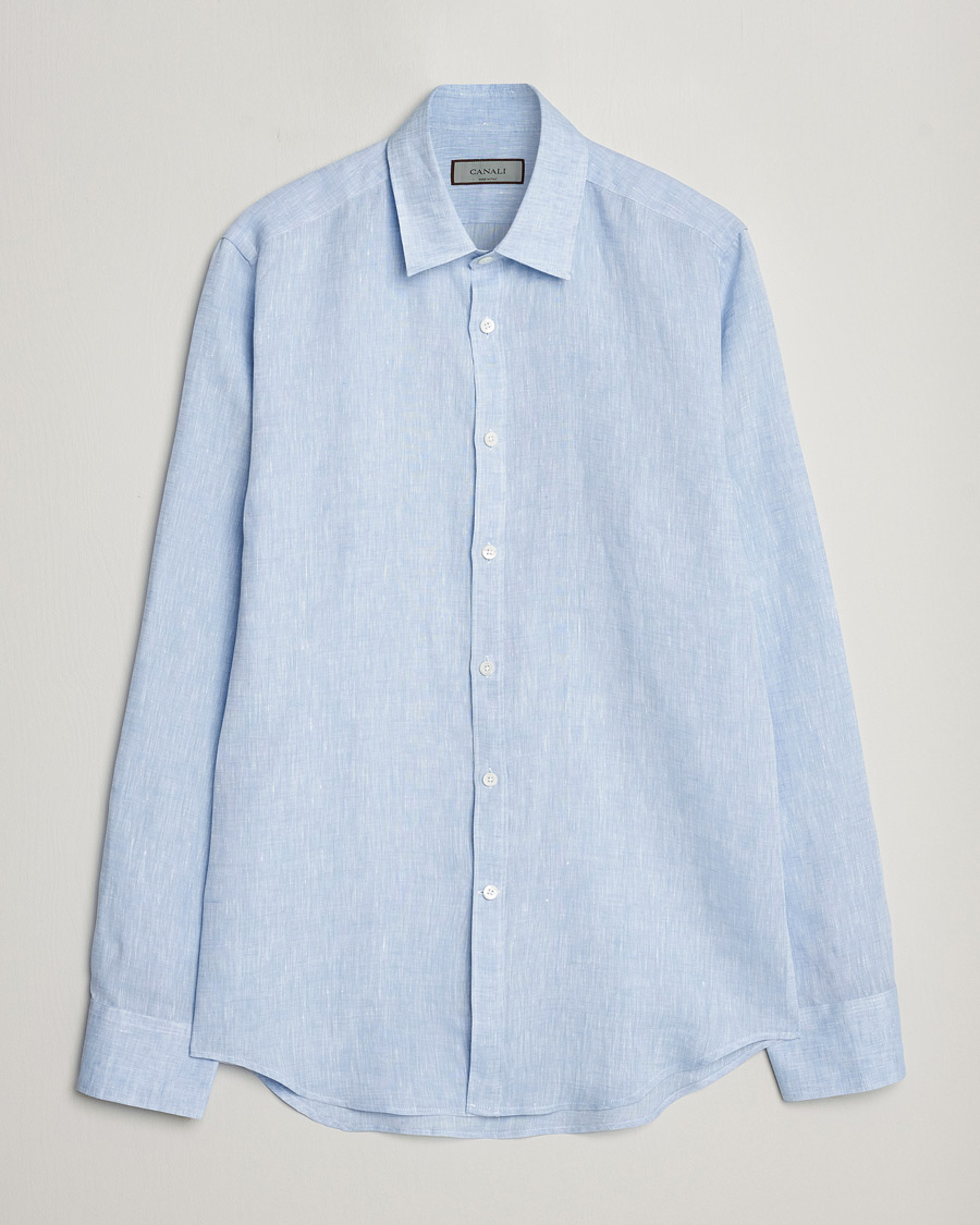 Men | Shirts | Canali | Slim Fit Linen Sport Shirt Light Blue