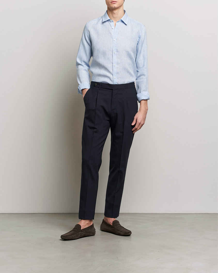 Men | Shirts | Canali | Slim Fit Linen Sport Shirt Light Blue