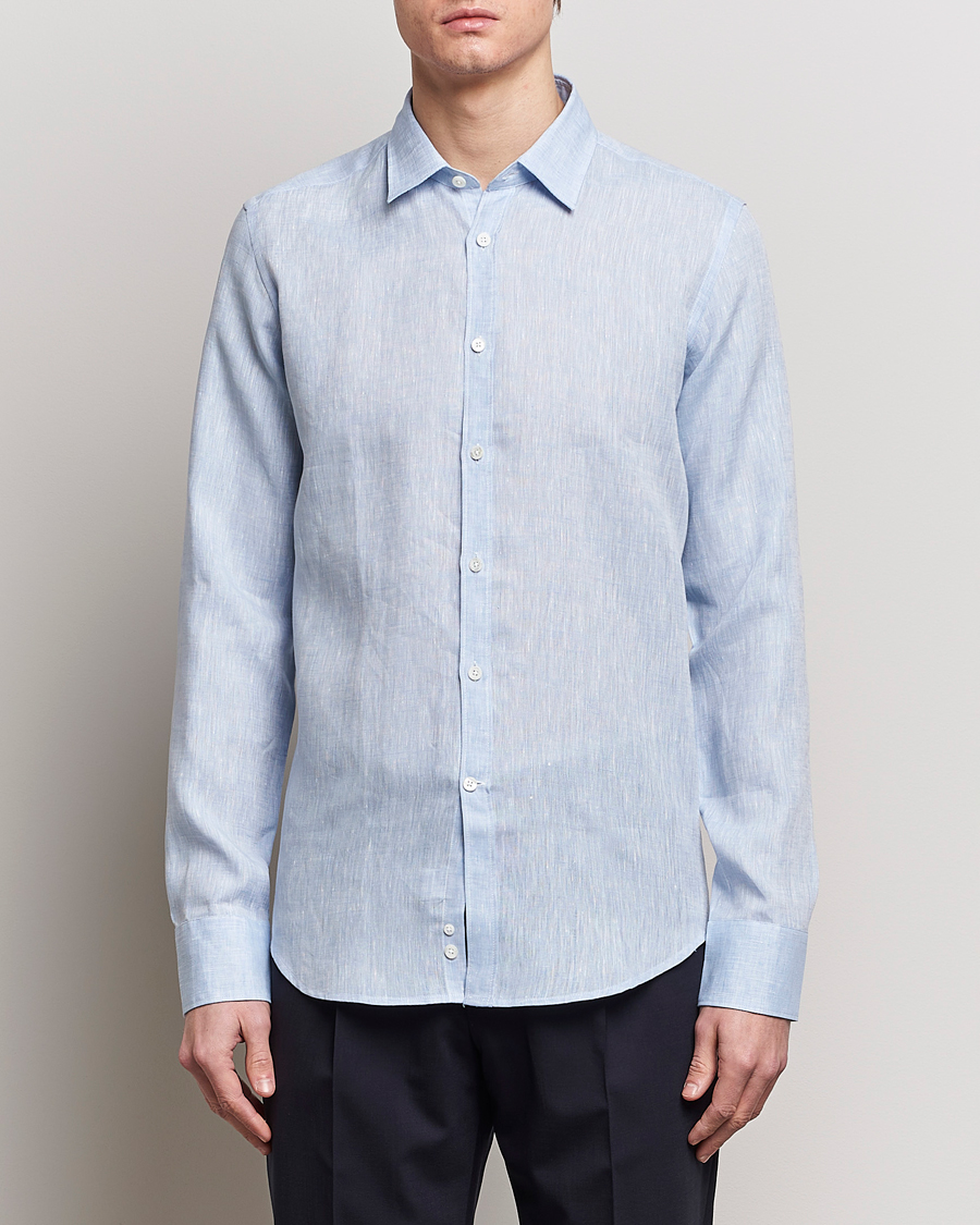 Men | Shirts | Canali | Slim Fit Linen Sport Shirt Light Blue