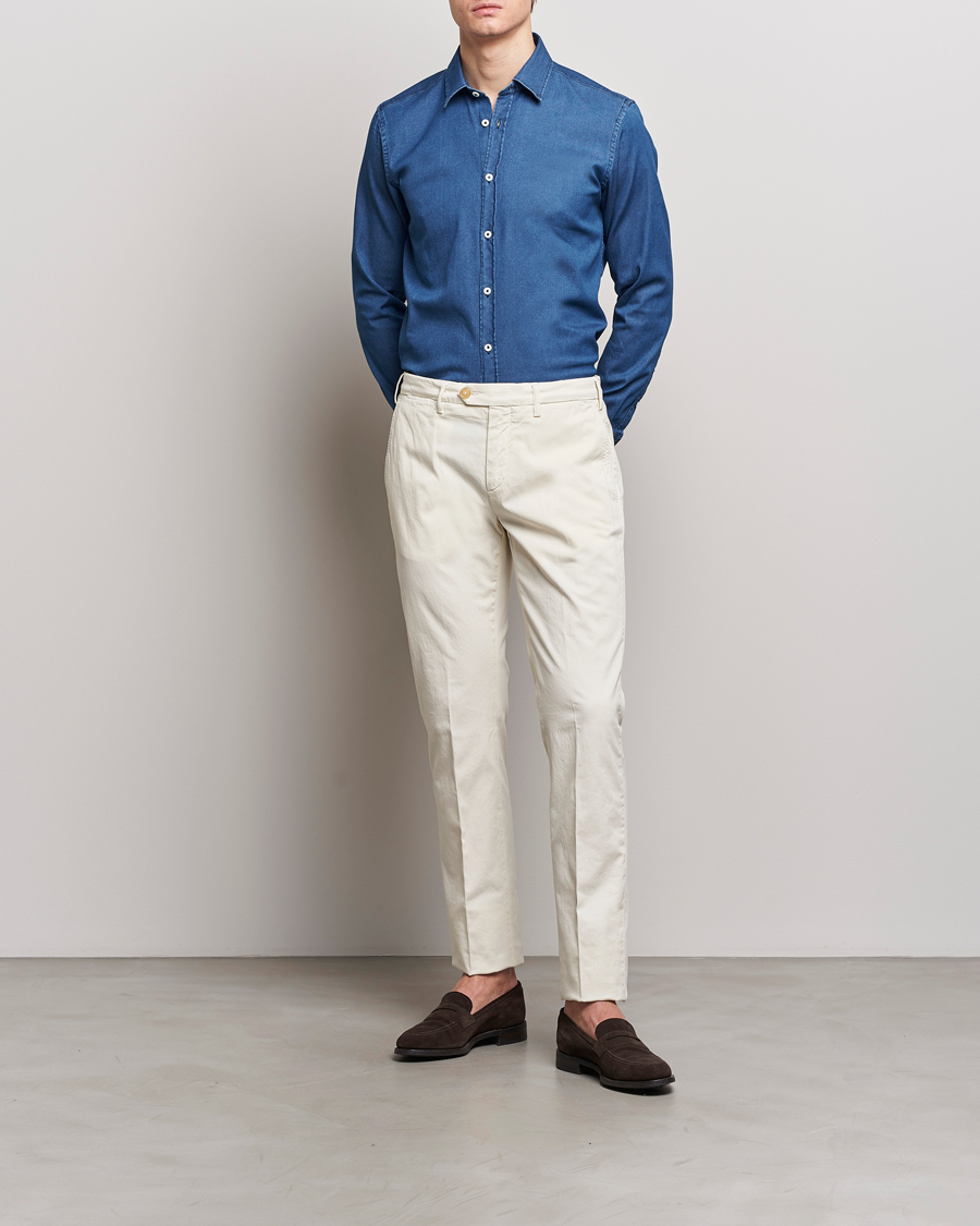 Men | Shirts | Canali | Slim Fit Denim Shirt Medium Washed