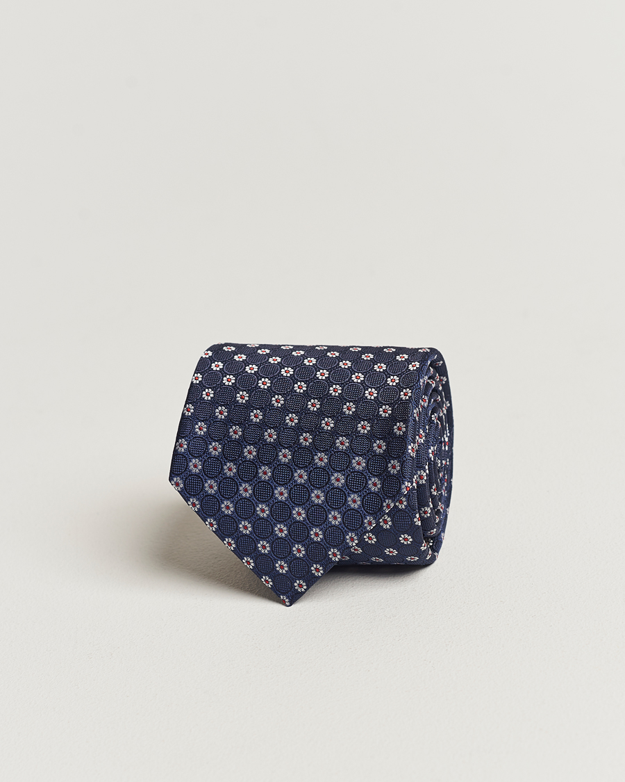 Men | Canali Micro Flower Silk Tie Navy | Canali | Micro Flower Silk Tie Navy