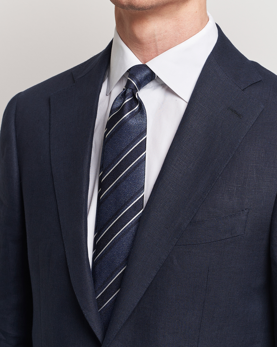 Men | Business & Beyond | Canali | Regimental Stripe Silk Tie Dark Blue