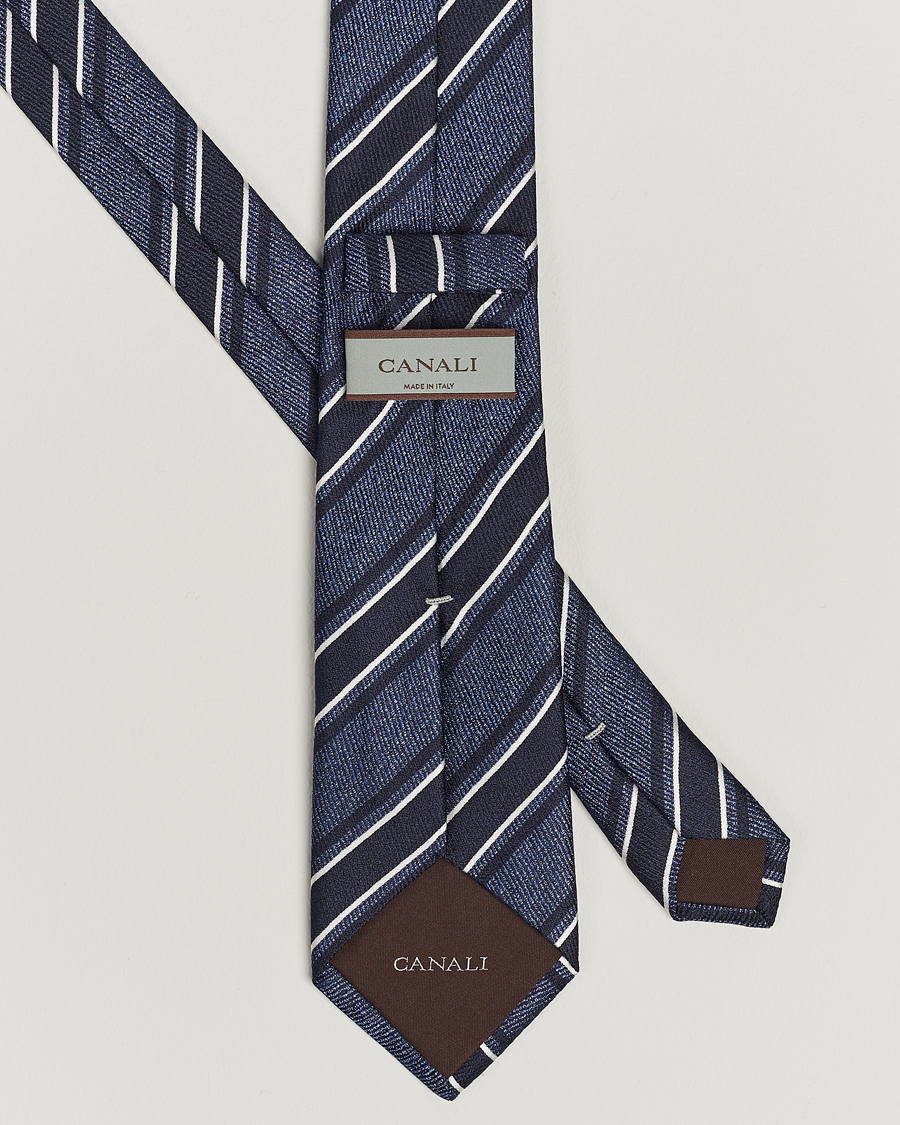 Men | Canali Regimental Stripe Silk Tie Dark Blue | Canali | Regimental Stripe Silk Tie Dark Blue