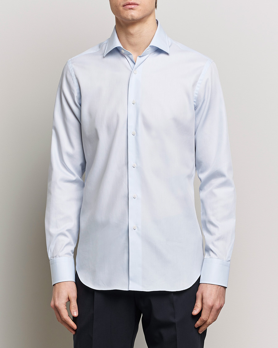 Men | Shirts | Grigio | Cotton Twill Dress Shirt Light Blue