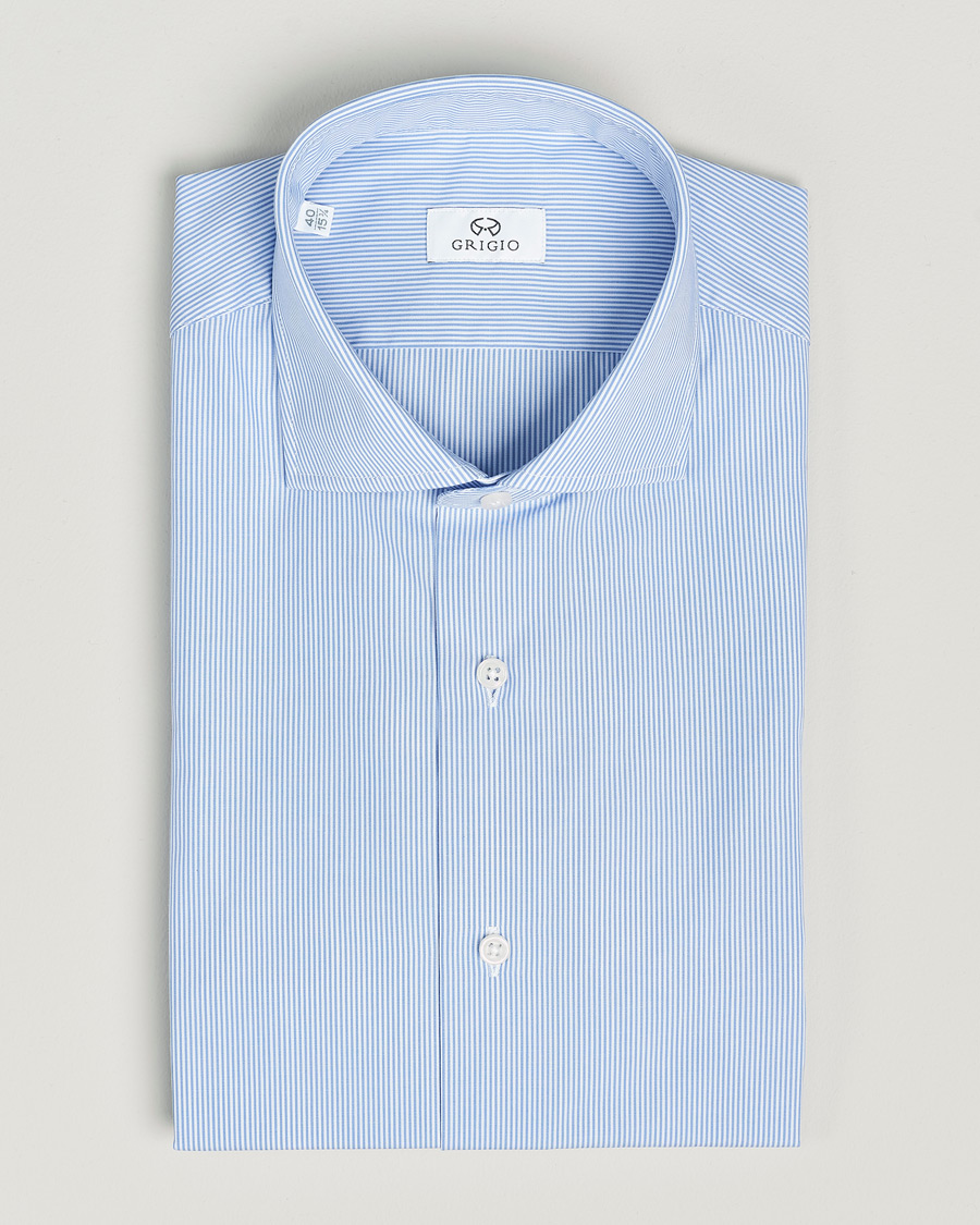 Men | Shirts | Grigio | Cotton Poplin Dress Shirt Light Blue Stripe
