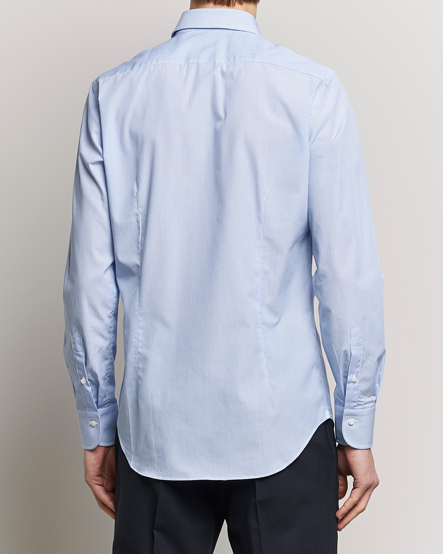 Men | Shirts | Grigio | Cotton Poplin Dress Shirt Light Blue Stripe