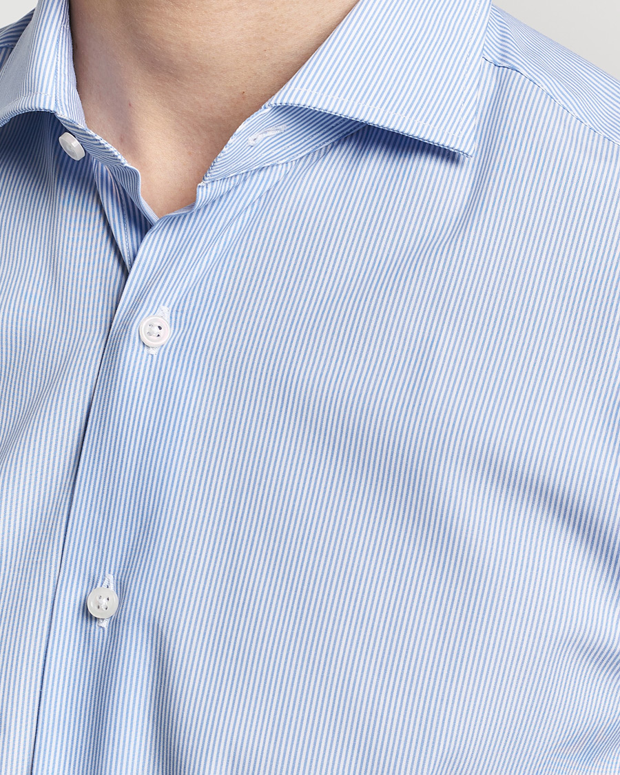 Men | Shirts | Grigio | Cotton Poplin Dress Shirt Light Blue Stripe