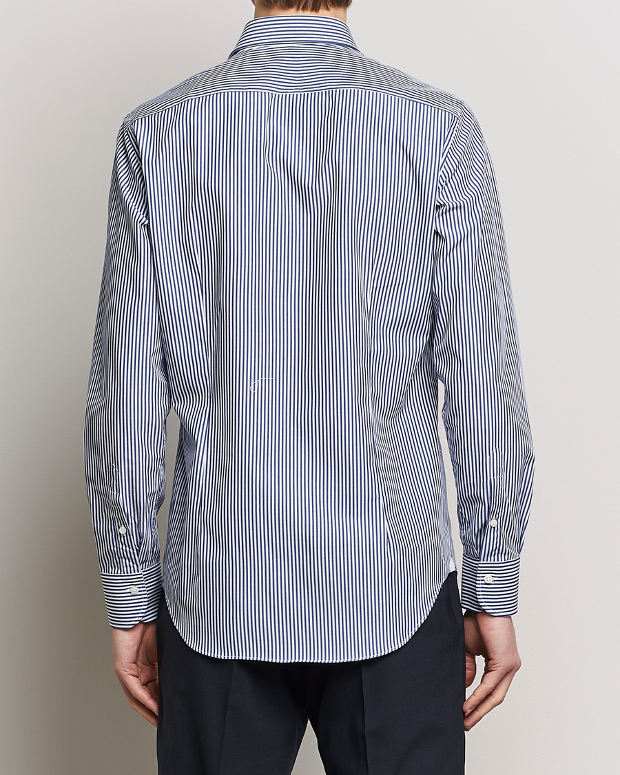 Men | Shirts | Grigio | Cotton Poplin Dress Shirt Blue Stripe