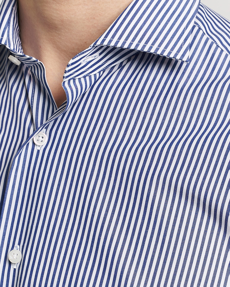 Men | Shirts | Grigio | Cotton Poplin Dress Shirt Blue Stripe