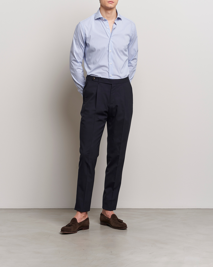Men | Formal | Grigio | Comfort Stretch Dress Shirt Light Blue Stripe