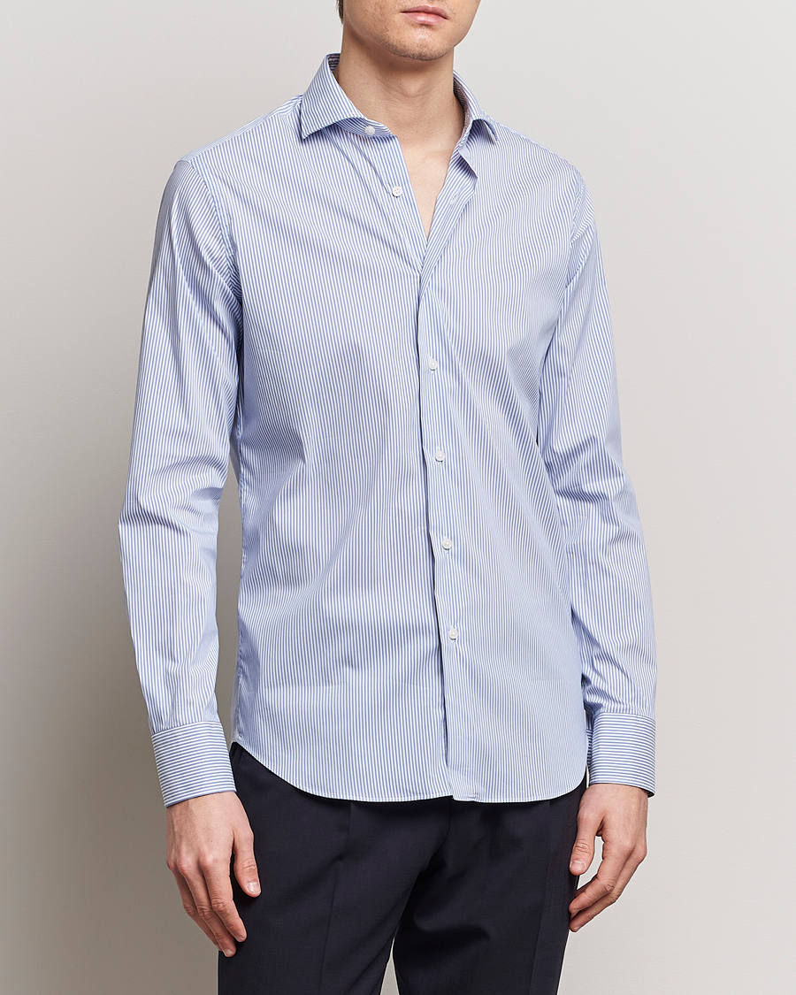 Men | Business Shirts | Grigio | Comfort Stretch Dress Shirt Light Blue Stripe