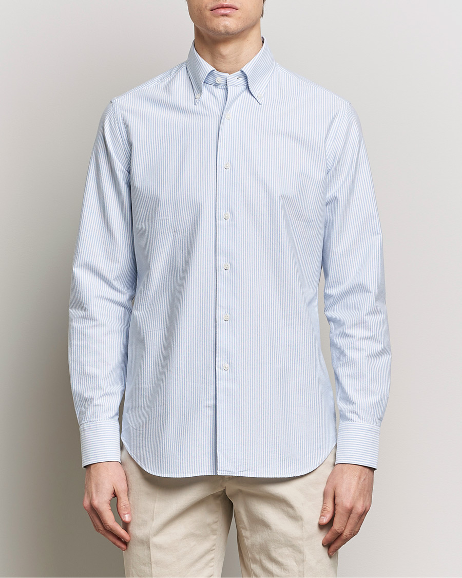 Men | Clothing | Grigio | Oxford Button Down Shirt Light Blue Stripe