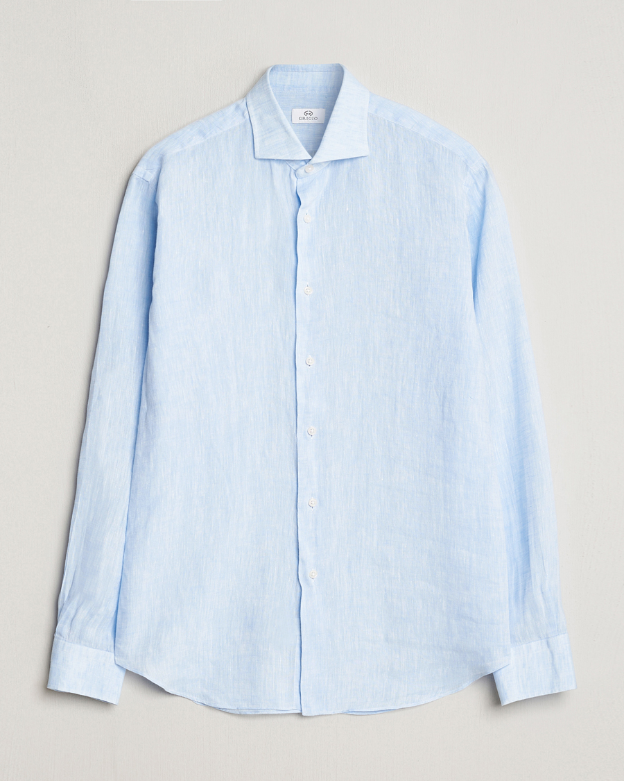 Men | Shirts | Grigio | Linen Casual Shirt Light Blue