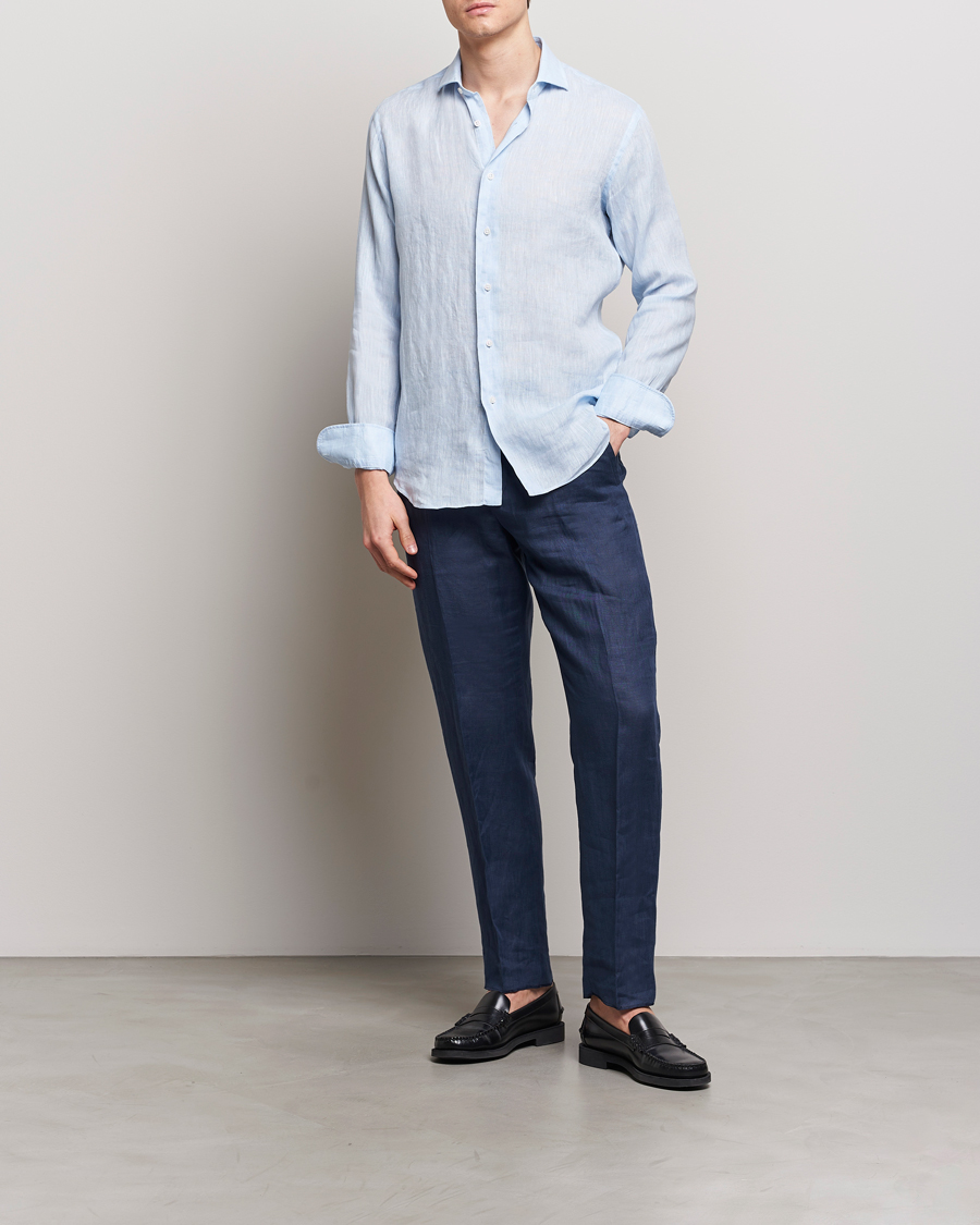 Men | Shirts | Grigio | Linen Casual Shirt Light Blue