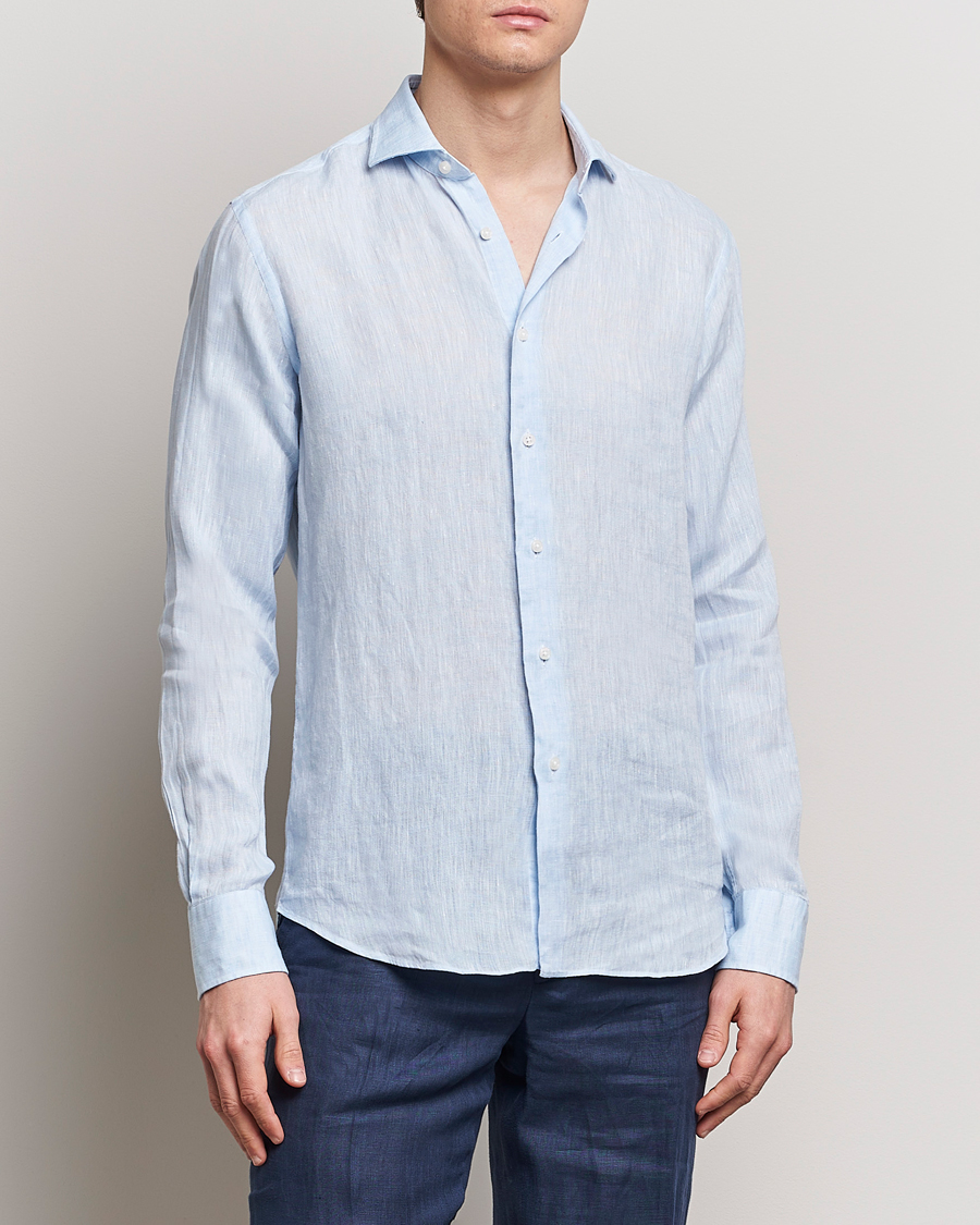 Men | Shirts | Grigio | Linen Casual Shirt Light Blue