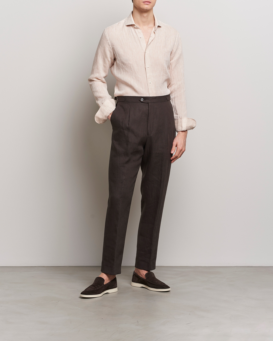 Men | Shirts | Grigio | Linen Casual Shirt Beige