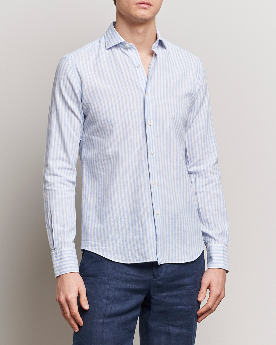 Men | Grigio | Grigio | Washed Linen Shirt Light Blue Stripe
