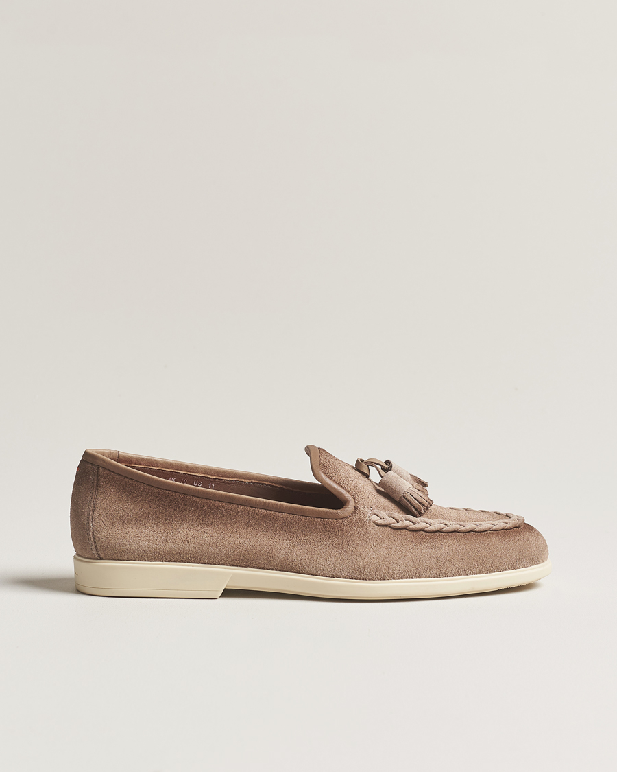 Men | Santoni Summer Tassel Loafers Beige Suede | Santoni | Summer Tassel Loafers Beige Suede