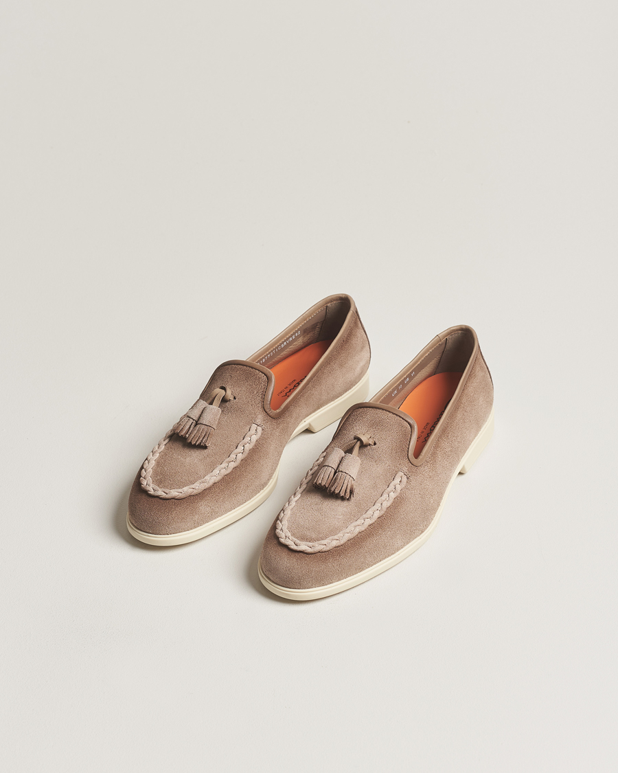 Men | Santoni Summer Tassel Loafers Beige Suede | Santoni | Summer Tassel Loafers Beige Suede