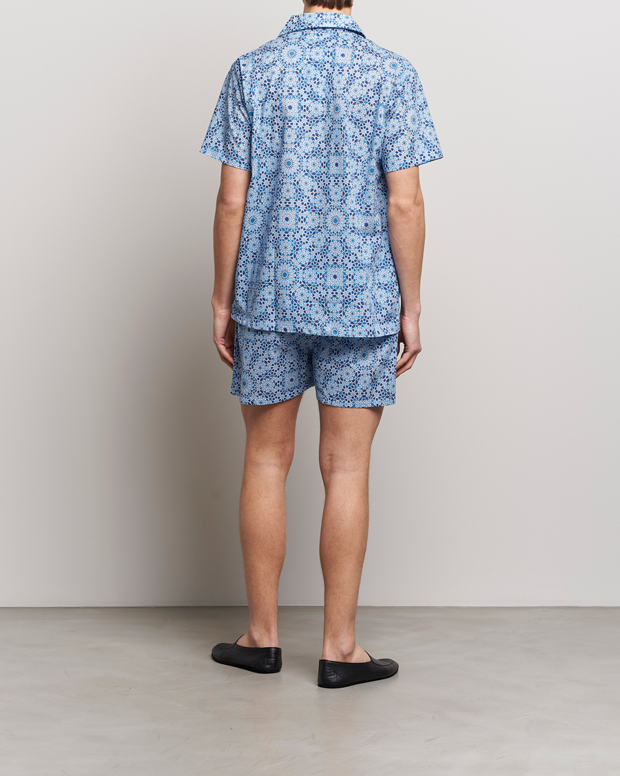 Men | Best of British | Derek Rose | Shortie Printed Cotton Pyjama Set Blue
