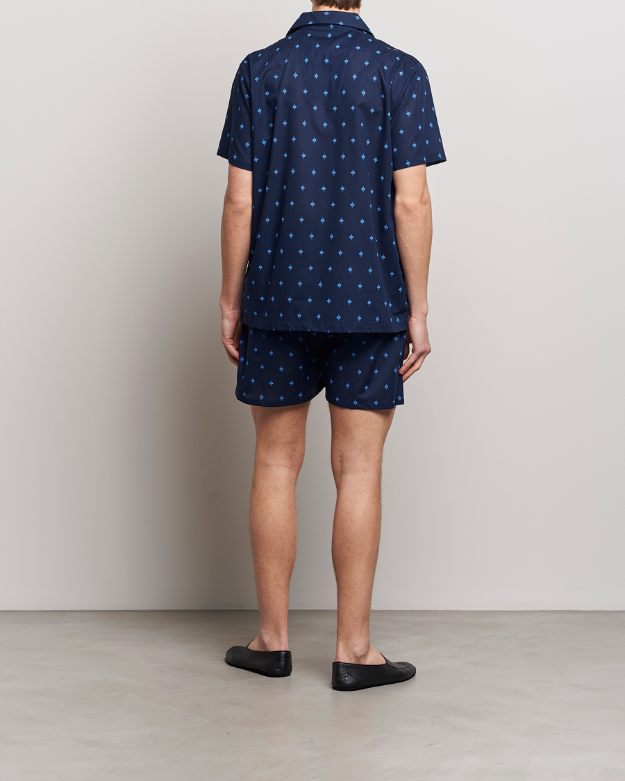 Men | Departments | Derek Rose | Shortie Printed Cotton Pyjama Set Navy